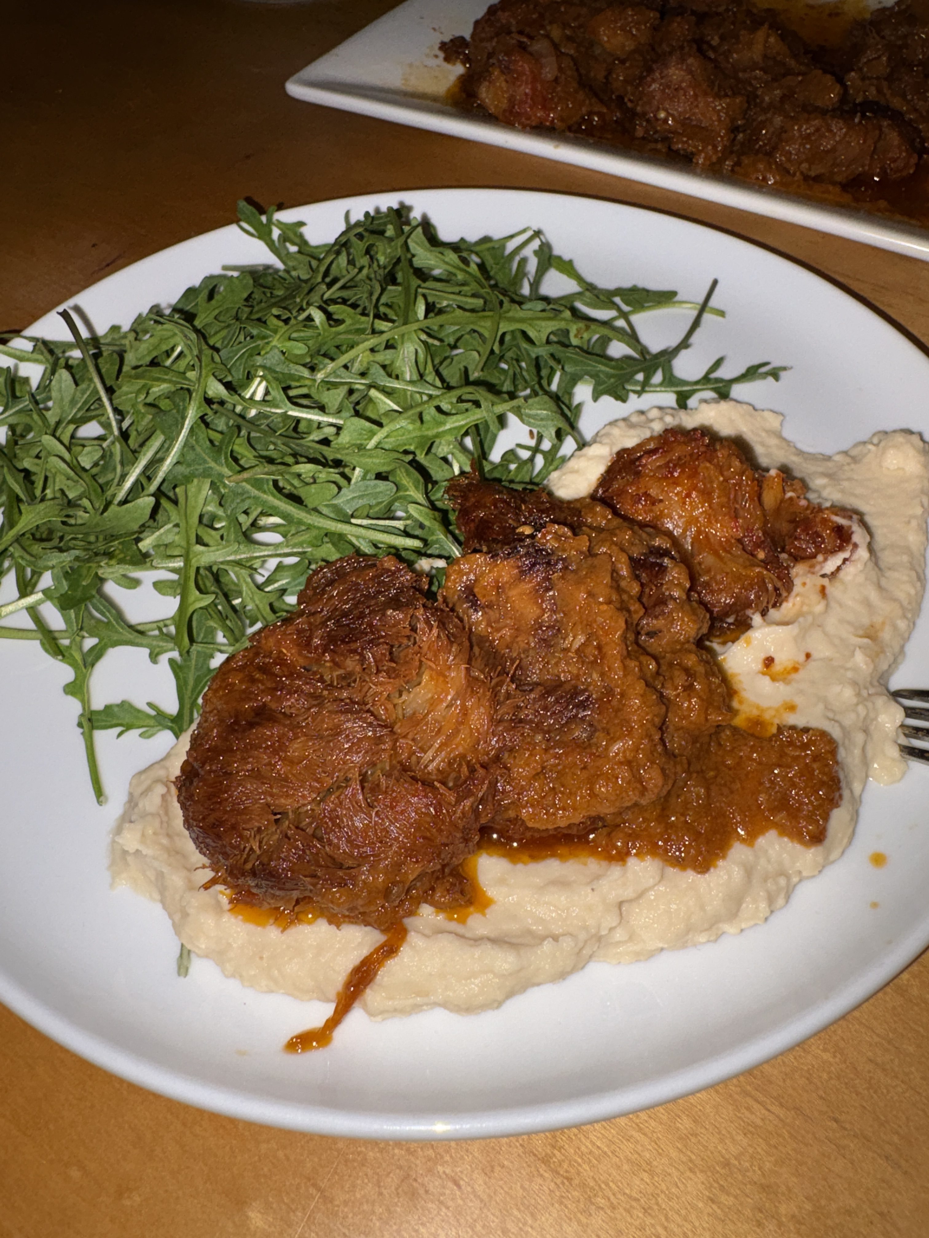 Slow-Roasted Lion’s Mane Mushroom with Lemony Butter Bean Mash